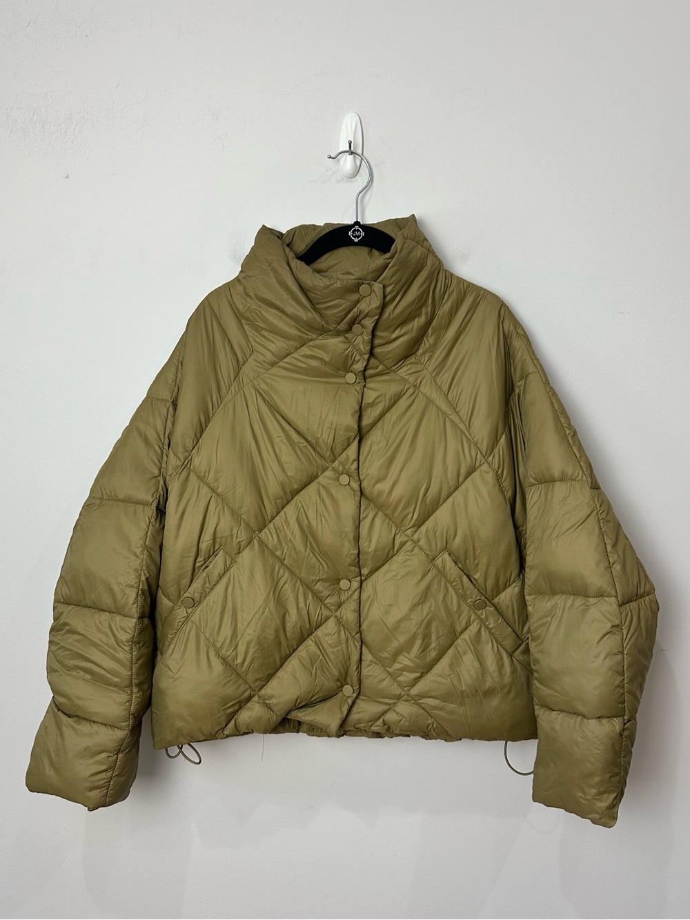 Zara Funnel Neck Quilted Jacket Coat Olive Green